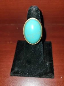 Turquoise Howlite Stone & Enamel Large Ring Sz 8 - 60 Ctw - Picture 1 of 4