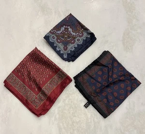 Menge 3 Vintage 100 % Seide Einstecktuch Schal Paisley Italien Spanien klassisch 3x Sc - Bild 1 von 20
