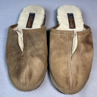 L.B. Zapatillas Evans Para Hombre Talla 10 Marrón Gamuza Forradas de Vellón Mula Sin Cordones 8020 Foto 1 de 4