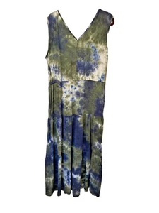 Nina Leonard Sleeveless Tiered Tie Dye Maxi Dress Blue Multi 2X - Picture 1 of 5