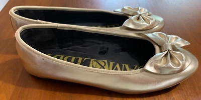 Sam & Libby  Ballet Flats size 7.5 metallic Gold Bow Vegan Faux Leather EC - Image 1 of 4