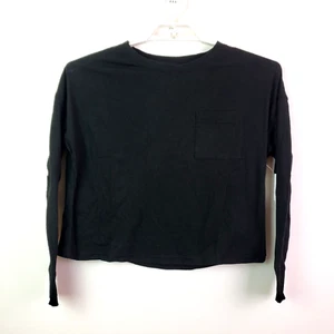 GAP Womens Size S Black Pocket Long Sleeve Cropped Top Shirt T-Shirt - Picture 1 of 4