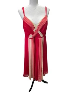 VTG Y2K Robbie Bee Silk Chiffon Red Pink V-Neck Whimsical Mini Dress Sz 14 - Picture 1 of 4
