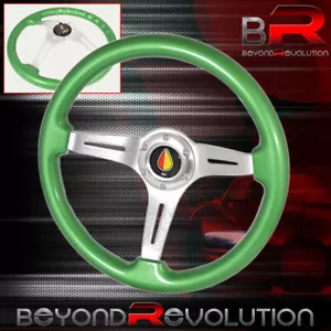 For Bmw 345mm 6 Bolt Light Weight Green Wood Chrome Center Steering Wheel - Picture 1 of 1