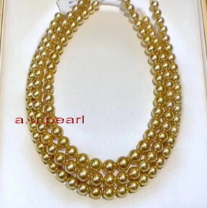 Long AAAAA 64"9-10mm natural real south sea deep golden pearl necklace 14K gold - Picture 1 of 4