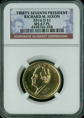 2016 D RICHARD NIXON PRES. DOLLAR NGC MS67 PL 2ND FINEST REGISTRY SPOTLESS * - Image 1 of 4