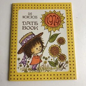 Vintage 1974 Norcross Date Book Calendar Cute Kawaii Girl Red Wing Gift Shop NC - Picture 1 of 6
