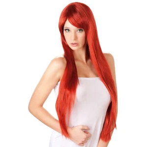 Perücke Rot Lang-Haar + Mit trendigem Pony + 80cm + Cosplay + Damen Fasching - Bild 1 von 3