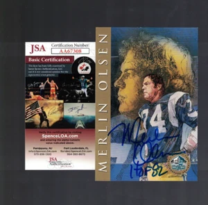 Merlin Olsen Los Angeles Rams Signed HOF Platinum Signature Series 4x6 Card JSA - Picture 1 of 2