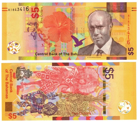 2020 Bahamas Banknote P78a 5 dollar  UNC Cover