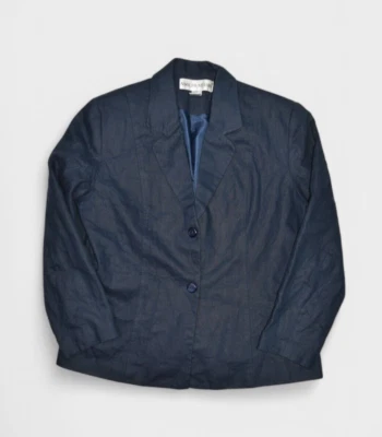 Chaqueta de Estudio Adolfo De Colección Para Mujer 16 Azul Marino Lino Blazer Forrado Abrigo Solapa Foto 1 de 4