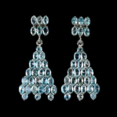 Pendientes de plata de ley 925 hechos a mano ovalados circonitas azules 6x4 mm joyas de piedras preciosas Foto 1 de 4