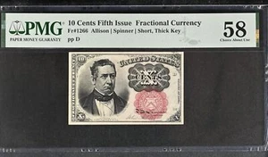 10 Cents Fifth Issue Fractional Currency Fr#1206 Allison Spinner Short, Thick K - Picture 1 of 2