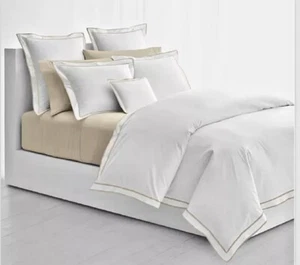 Edredón Ralph Lauren Spencer Border Sateen blanco/rey lino $420 nuevo en paquete - Imagen 1 de 13