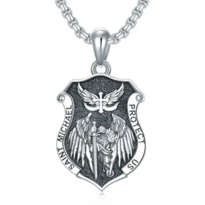 MLD 925 Sterlingsilber Heiliger Michael Schild Anhänger Halskette - 22" Kette - Bild 1 von 10