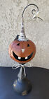 18” Metal Jack O’ Lantern Pumpkin Tea Light Candle Holder Halloween Raven Stand