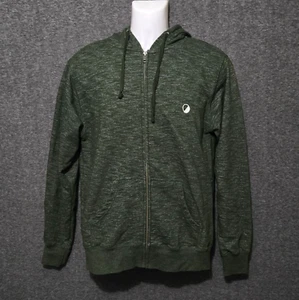 Wellen Full Zip Hoodie Mens Medium Green Heathered Terry Logo Sweatshirt Jacket - Picture 1 of 10