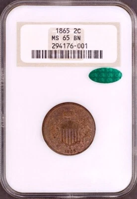 1865 Two Cent Piece NGC MS65 CAC Old Fatty Holder - Flashy PQ Great Eye Appeal - Image 1 of 4