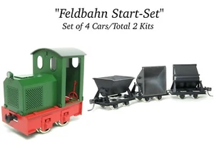 On30/Oe Scale Aru-Model Feldbahn Diesel Locomotive & V-Skip Wagon 4 Cars 2 Kits - Picture 1 of 12