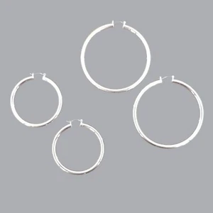 Crystal Avenue Premium Echt Messing Creolen 2er Set Damen Silber Minimalistisch Neu ohne Etikett - Bild 1 von 5