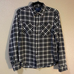 Polo Ralph Lauren Flannel Shirt Boys XL 18/20 Black White Plaid Long Sleeve - Picture 1 of 12