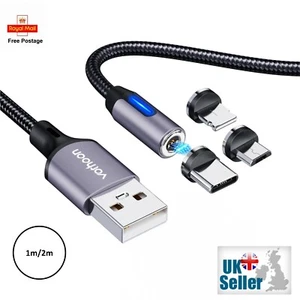 3 in 1 Magnetic Fast Charging USB Cable Charger 2.4A Phone Type-C Micro USB IOS - Picture 1 of 16