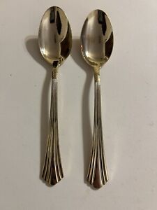 2 International Stainless China Gold-Plated Table Spoons Flatware