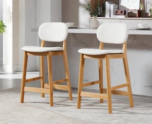 Counter Height Bar Stools Set of 2 Farmhouse Barstools with Back Wood Bar Chairs - Picture 1 of 6