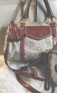 Dooney Bourke Bag Wristlet Red Signature Satchel Florentine Trim Jacquard Tassel - Picture 1 of 23