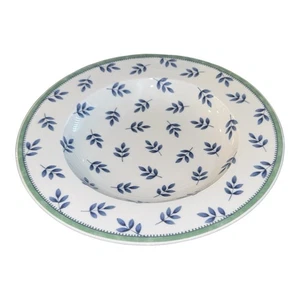 Large Rim Soup Bowl 9" Villeroy & Boch Switch 3 Blue Leaves Green Rim - Picture 1 of 8