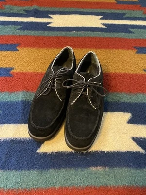 Womens Black Suede Hush Puppies lace-up shoes white contrast piping 54620 US 9.5 - Image 1 of 4