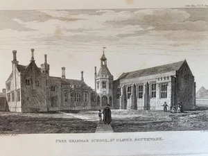 ENGRAVING 1836 FREE GRAMMAR SCHOOL St OLAVE'S SOUTHWARK Gents Magazine - Picture 1 of 3