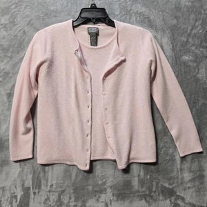 Set maglione cardigan donna vintage designer originali piccolo rosa chiusura bottoni - Foto 1 di 12