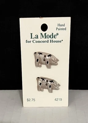 Vintage La Mode For Concord House Country Pig #4219 Hand Painted Buttons - Image 1 of 4