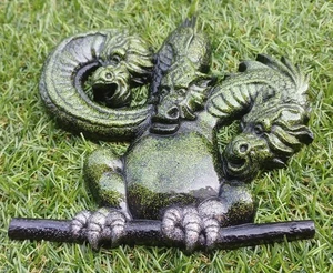 Green Glitter Black Resin 3 Headed Dragon Wall Hanging Plaque - Picture 1 of 3