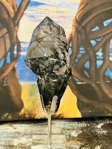 Larger Rutile Tourmaline Quartz Black Rutilated Quartz Crystal & Stand - Picture 1 of 17