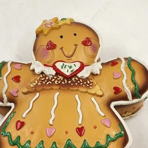 Gingerbread Person Trinket Christmas Ornament Jewelry Box 6.5" x 6" Resin 1995 - Picture 1 of 15