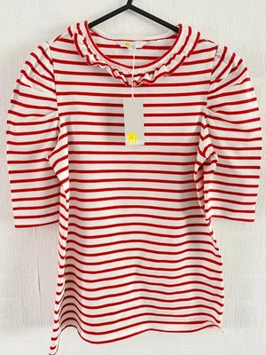 Boden. White & red cotton puff sleeve frill neck  T-shirt  size 10   NEW - Image 1 of 4