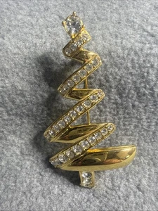 MONET  Christmas Tree Zig Zag Brooch Gold Tone Pin Clear Rhinestones - Picture 1 of 4