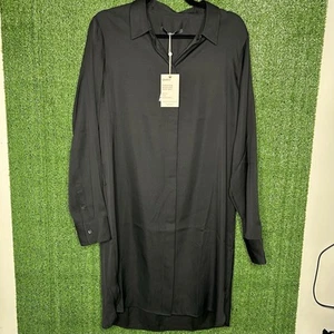 Quince Women's Large Petite Black Silk Shirt Dress (No Belt) C24 - Picture 1 of 6