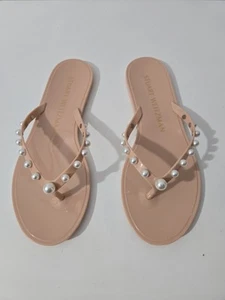 Stuart Weitzman Goldie Jelly Pearl Embellished Flip Flop Sandals Women’s Size 7 - Imagen 1 de 3