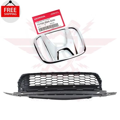 New Front Bumper Lower Grille Gray And Chrome Emblem Fits 2013-2015 Honda Accord Foto 1 de 4