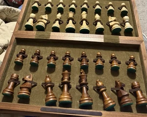 Original Tournament Stauton Chess Wooden Chessmen Complete Set Foldable Open Box - Picture 1 of 2