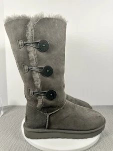 Ugg Australia Women Tall Bailey Button Triplet Grey Suede Winter Boots Size 9 - Picture 1 of 20