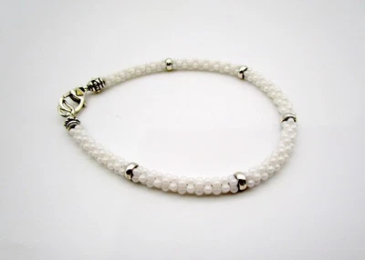 LAGOS Sterling Silver 5 Station White Ceramic Caviar Rope Bracelet 7.5" Signed - Image 1 of 4