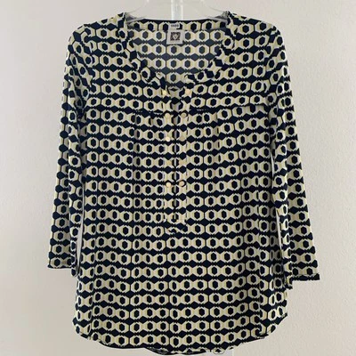 Blusa Pullover Anne Klein Mujer Manga 3/4 Plisada Elastizada Negra Amarilla Talla 2? Foto 1 de 4