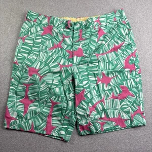 Loudmouth Golf  Shorts Mens 38 Pink Teal Shark Print Flat Front Hawaiian Crazy - Picture 1 of 10