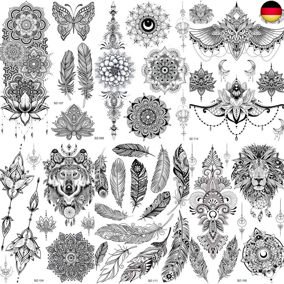 COKTAK 6 Blätter Groß Einzigartige Schwarz Temporäre Tattoos Damen Frauen, Ta