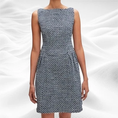 Vestido Kate Spade Tweed Talla 0 Azul/Blanco Sin Mangas Ajuste y Acampanado Mezcla de Algodón Foto 1 de 4