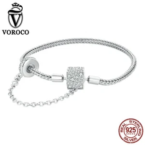 Fashion 925 Sterling Silver silica gel bead Basic  Bracelet Jewelry Women VOROCO - Picture 1 of 12